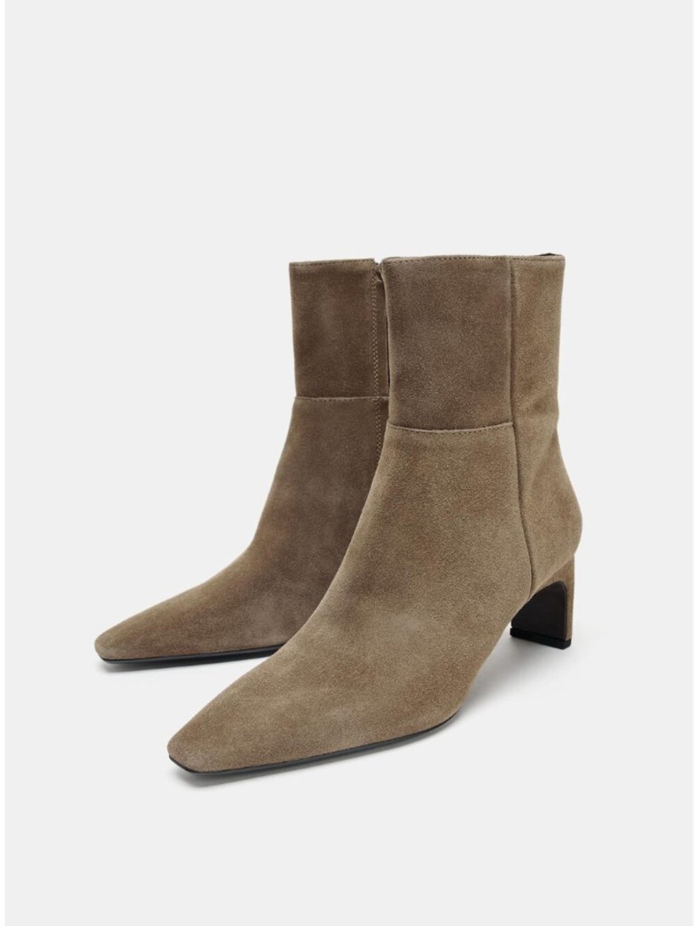 Taupe Kitten Heel Pointed Toe Ankle Boots Zara Split Leather NWT 39 US 8